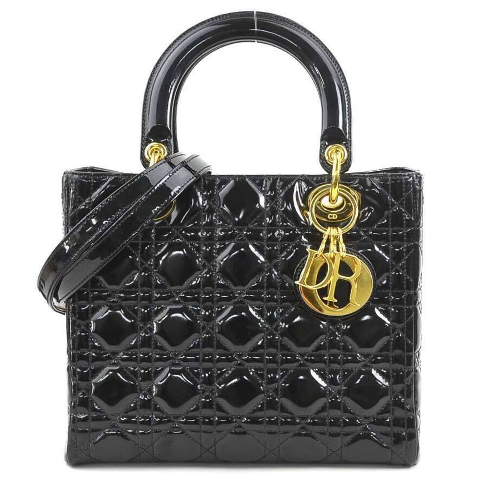 Christian Dior Leather 2Way Shoulder Bag Gold Black